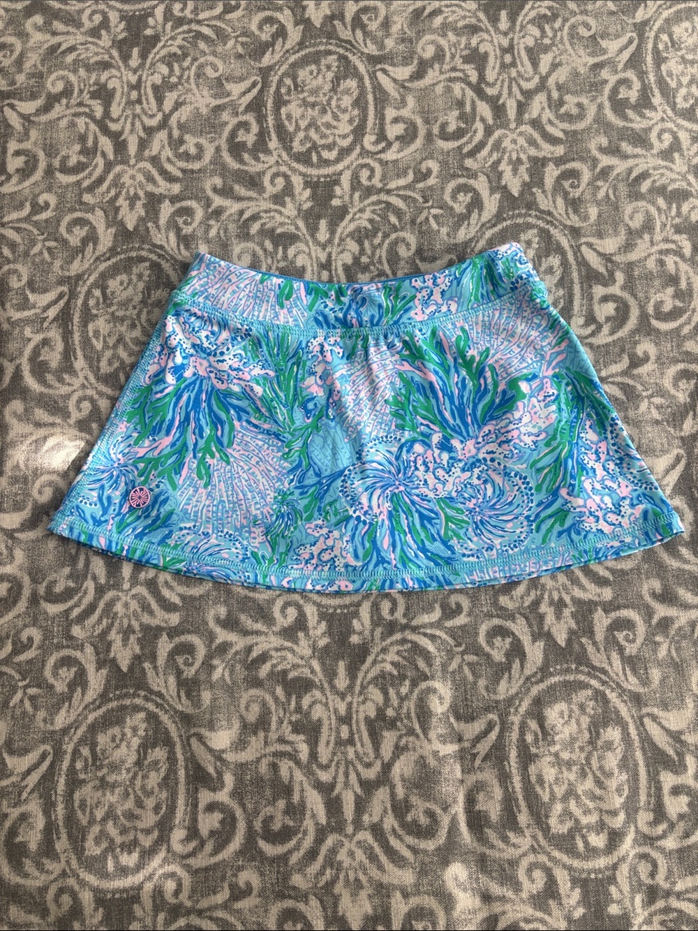 Lilly Pulitzer Blue Floral-Print Girls Skort with Pink & Green Details